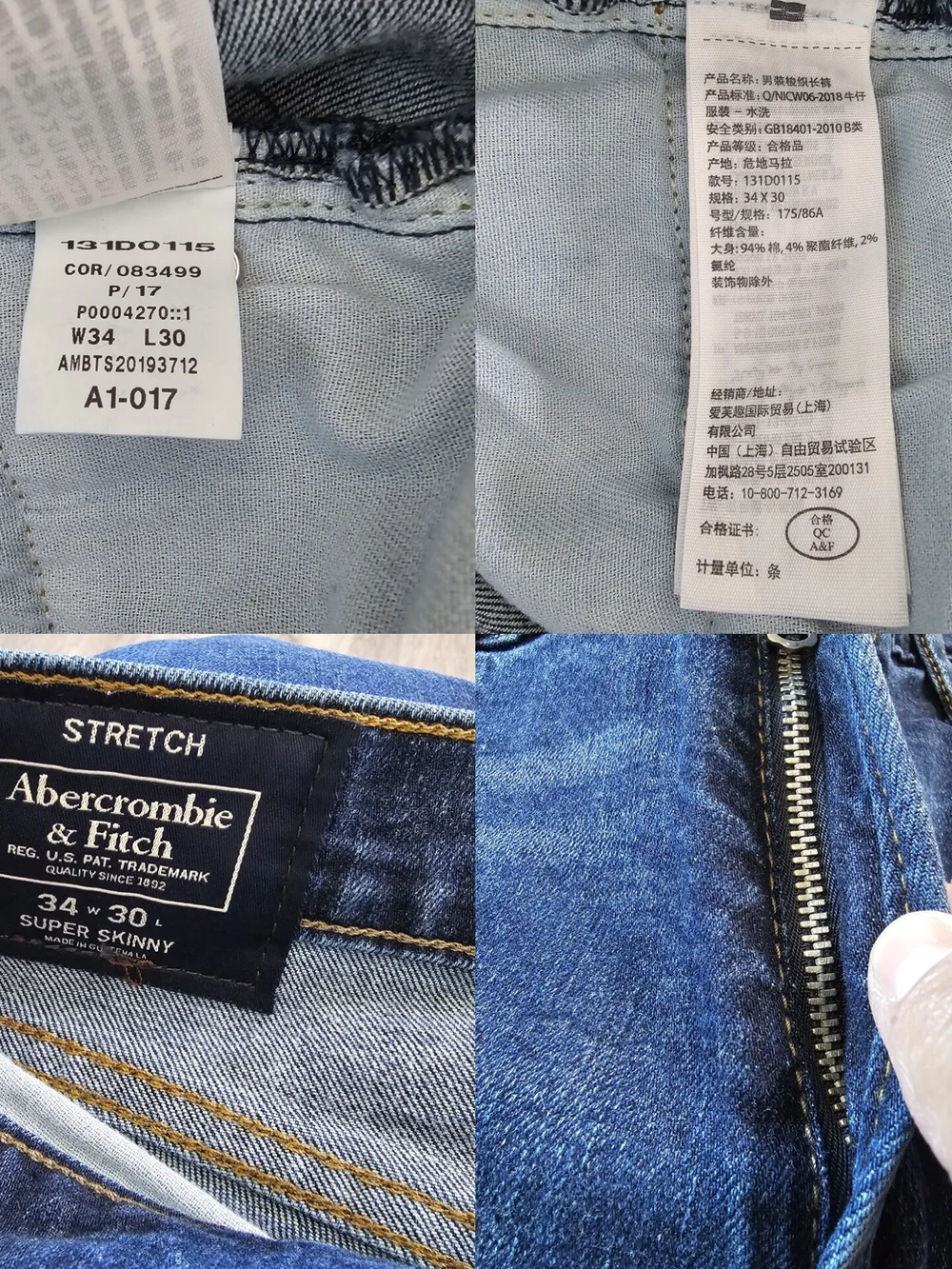 Abercrombie & Fitch Men's Dark Wash Slim Straight Jeans Size 34/30 Like New